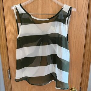 TRUTH NYC Open Back Semi-Sheer Green White Striped Blouse Tank Top Women’s M